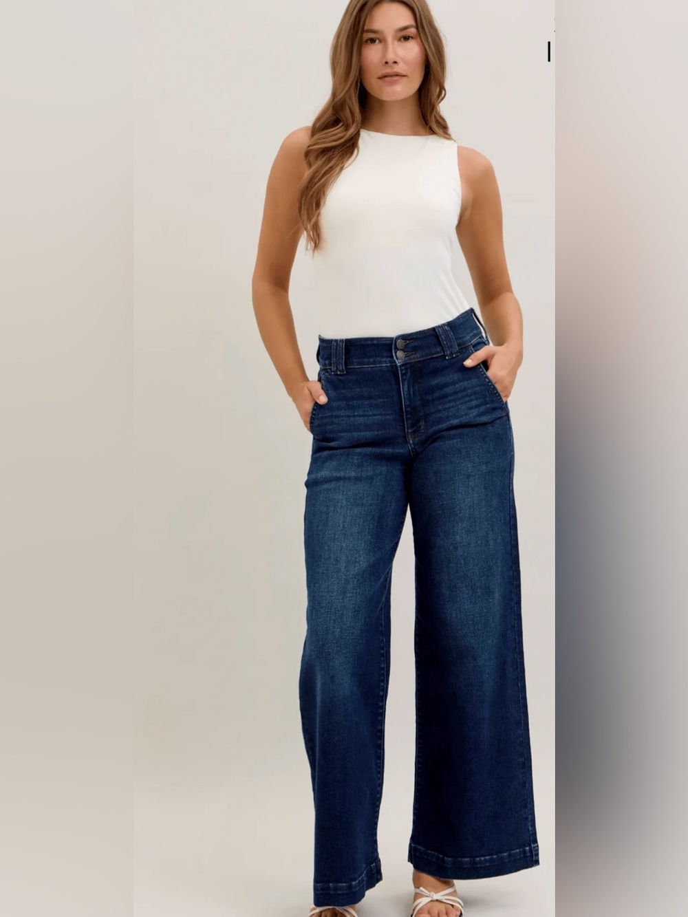New JUDY BLUE Long Inseam Wide Leg High Waisted Rise Denim Jeans Dark Wash NWT